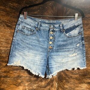 Button Fly Easy Fit High Rise Jean Shorts